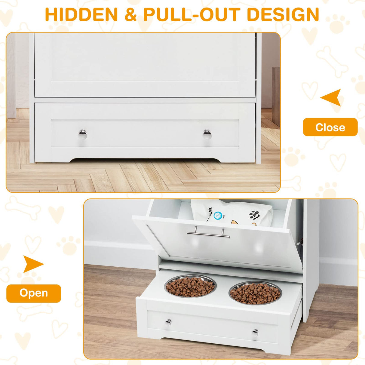 Pet Feeder Station with Storage & Double Bowls