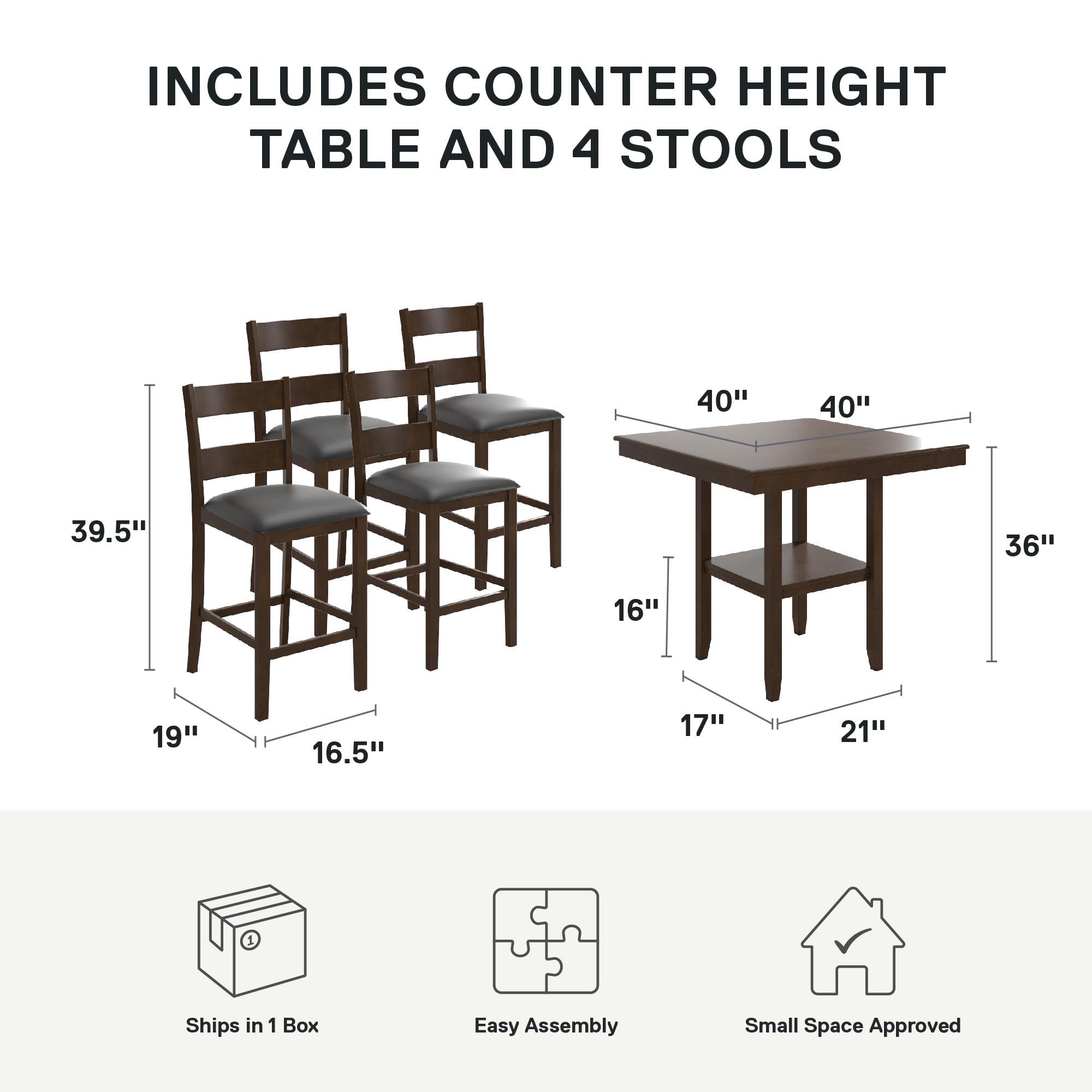 Counter Height Dining Table and Chairs Set, Espresso