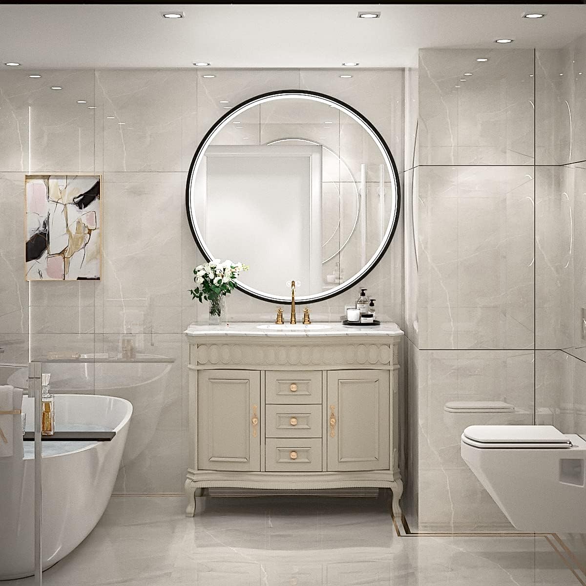 Black Frame Round Mirror,Round Bathroom Mirror