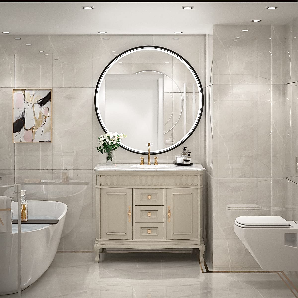 Black Frame Round Mirror,Round Bathroom Mirror