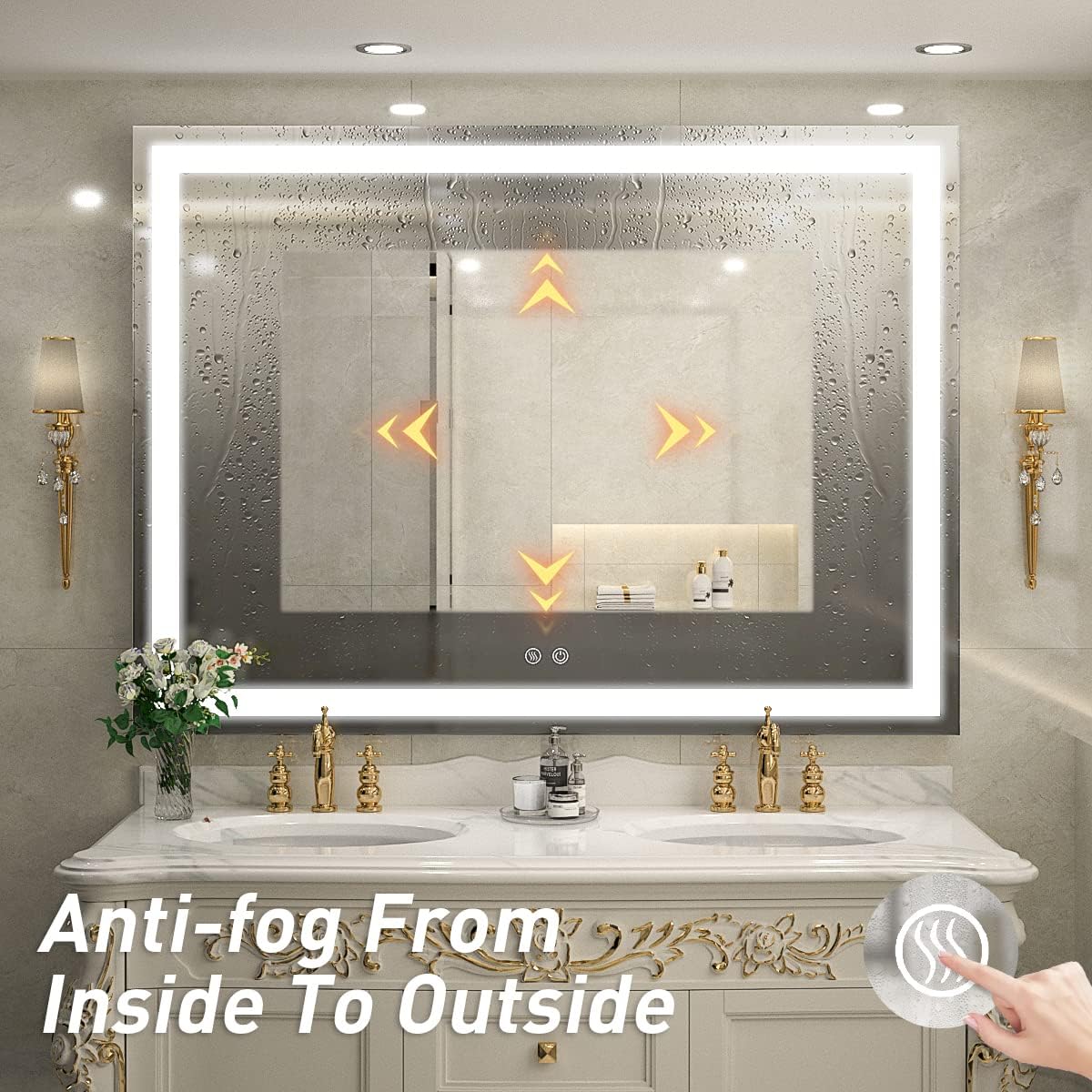 LED Lighted Bathroom Mirror for Vanity, Anti-Fog Wall Mounted Mirror