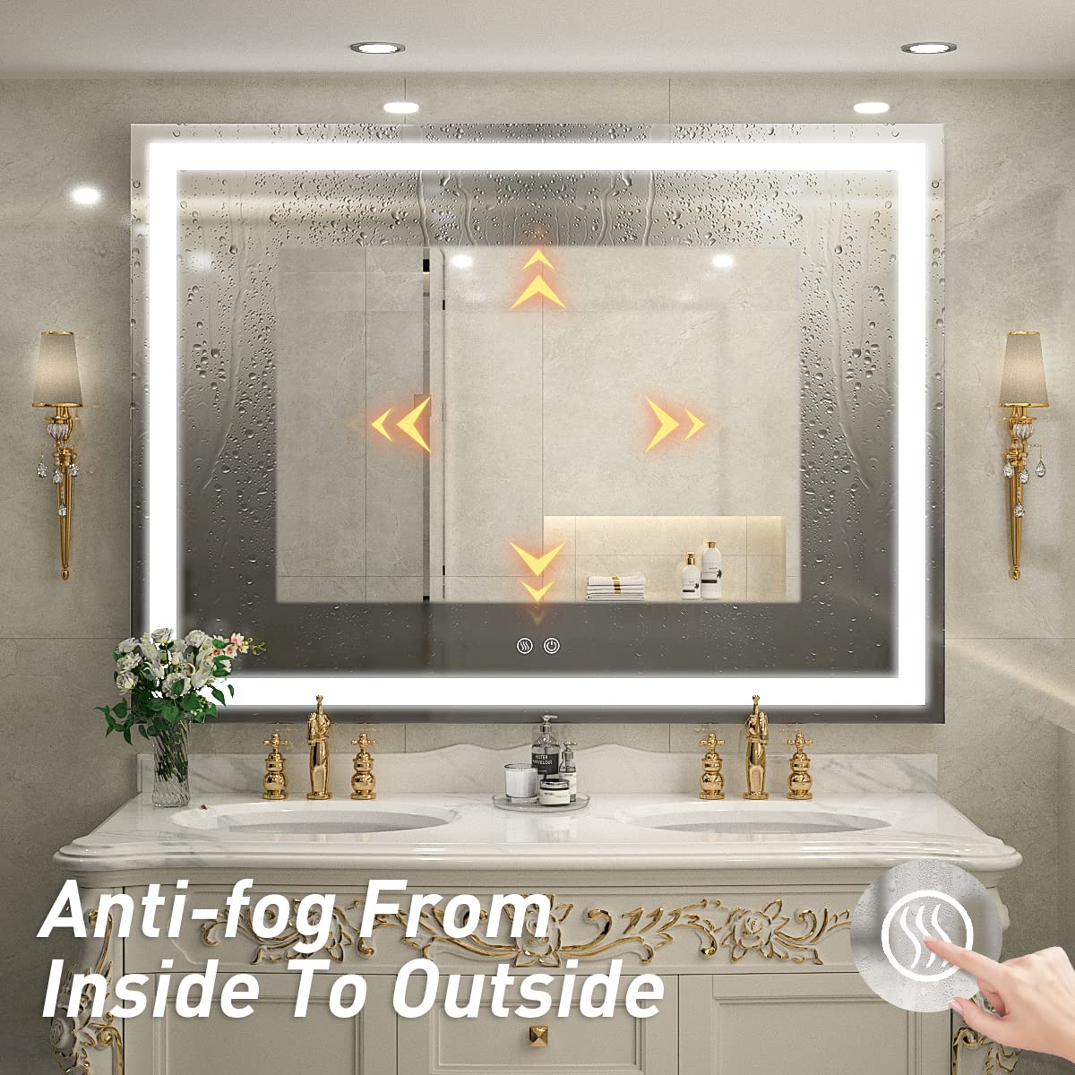 LED Lighted Bathroom Mirror for Vanity, Anti-Fog Wall Mounted Mirror