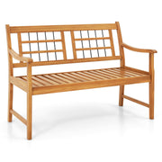 Patio Acacia Wood Bench, Wooden 2-Person Outside Chair w/Curved Armrests