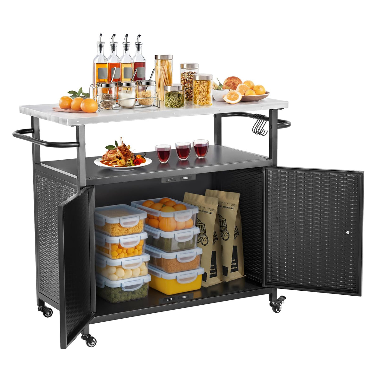 Outdoor Storage Cabinet, Patio Bar Tables with Wheels