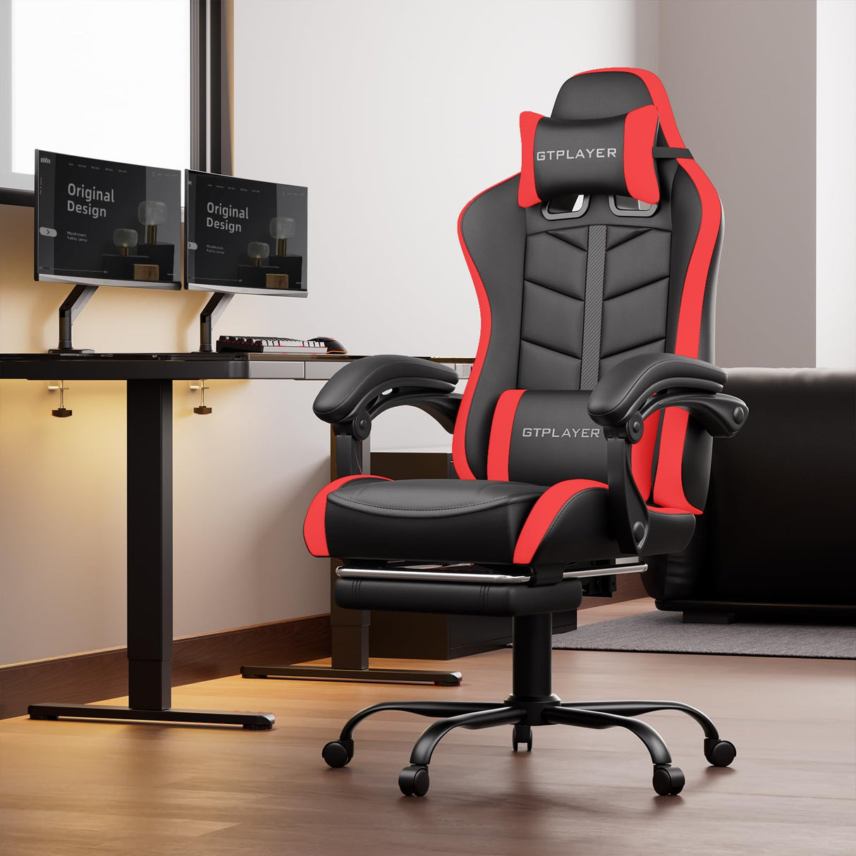 Ergonomic Gaming Chair with Footrest and Lumbar Support