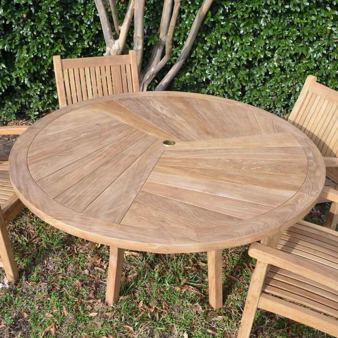 Ash & Ember Grade A Teak 59" Round Dining Table, Indoor Outdoor Solid Wood Patio