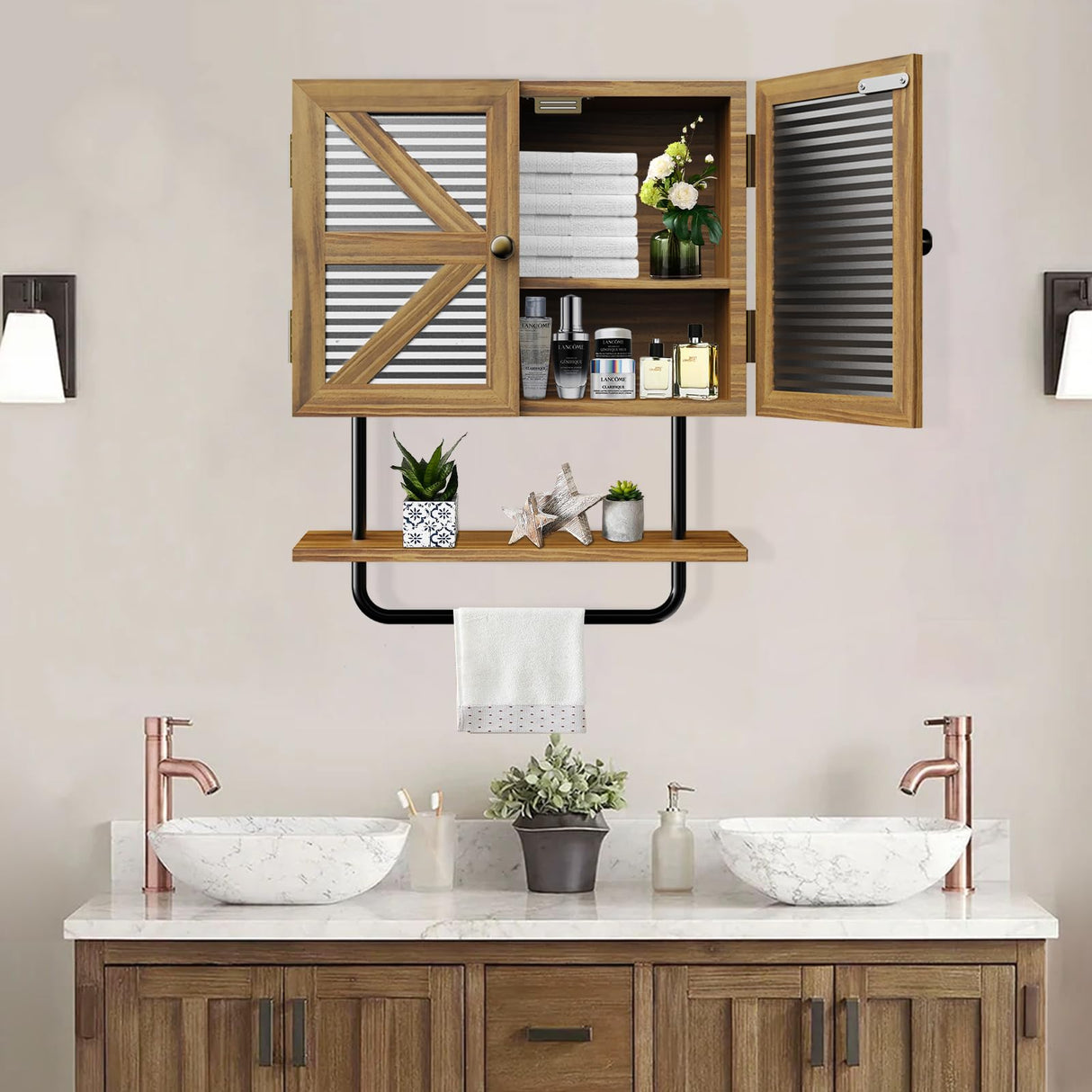 Small Bathroom Wall Cabinet, 17x21'' Farmhouse Medicine Cabinet Wall Mount