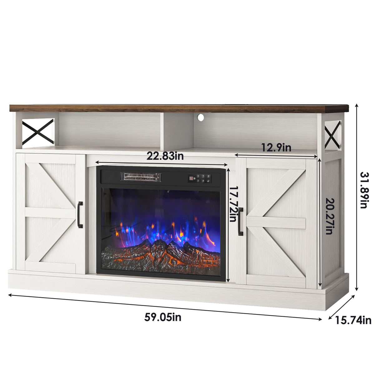 59-Inch TV Stand with Electric Fireplace and LED Lights