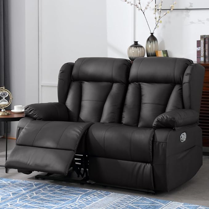 Loveseat Recliner RV Sofa – Manual Reclining Sofa with Console, Cup Holders & USB