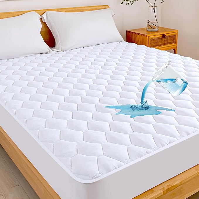 Queen Mattress Protector Waterproof, 100% Waterproof Quilted Fitted Mattress Pad