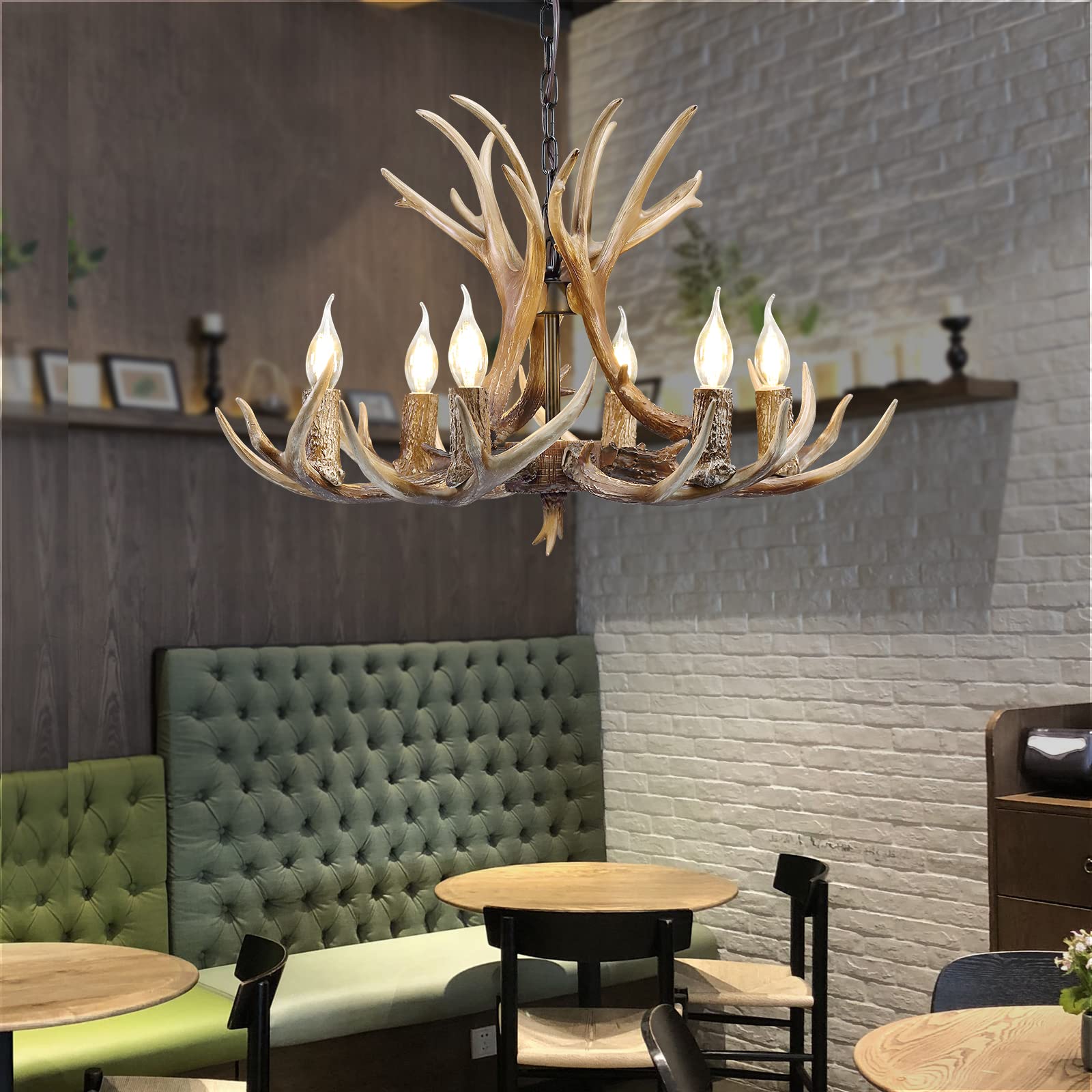 HUITICO Rustic Antler Chandelier Lighting, 6 Light Resin Deer Antler Chandelier Vintage Style for Living Room Dining Room Bedroom Retro Deer Horn Cabin Light