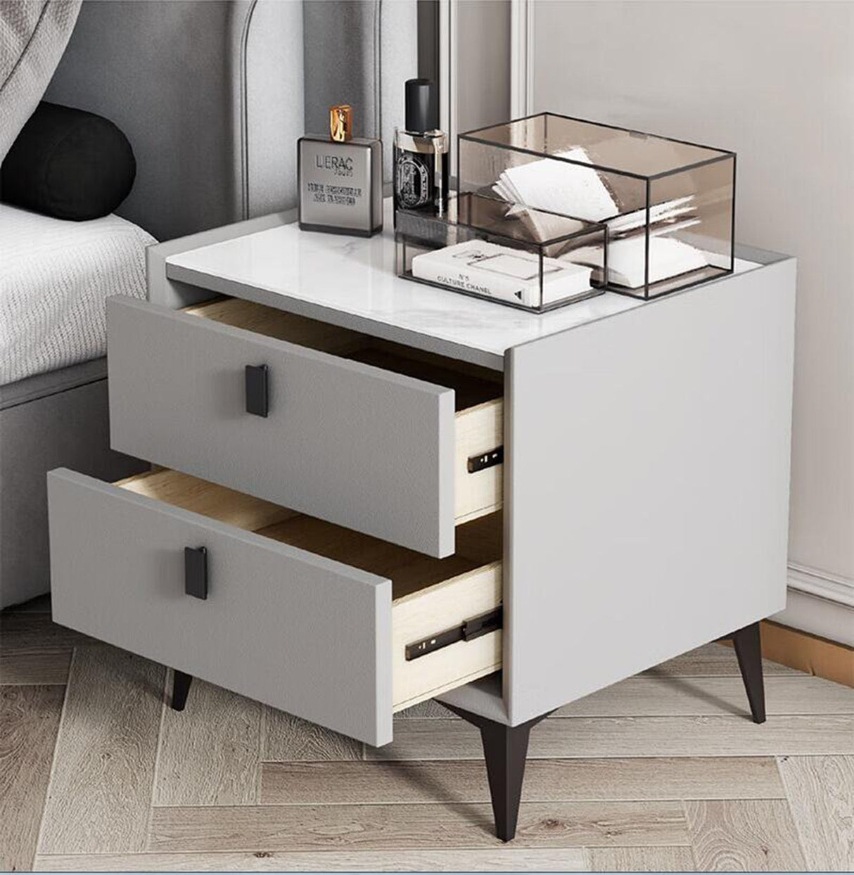 Wood Bedroom Cabinet Storage Leather Art Bedside Cabinet