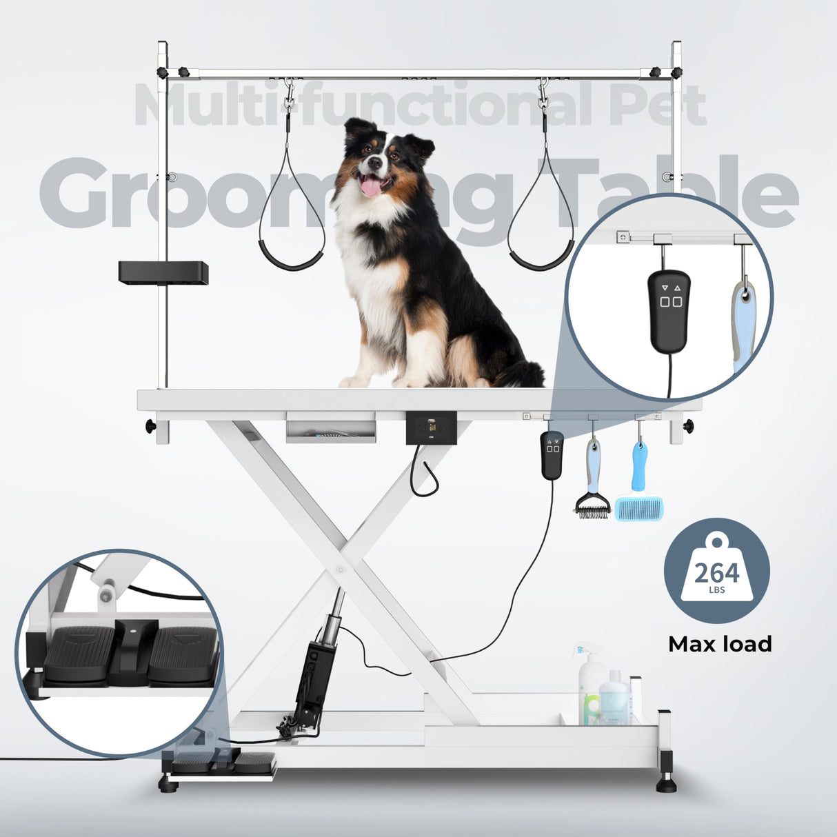 50" Electric Lifting Dog Grooming Table with Overhead Arm