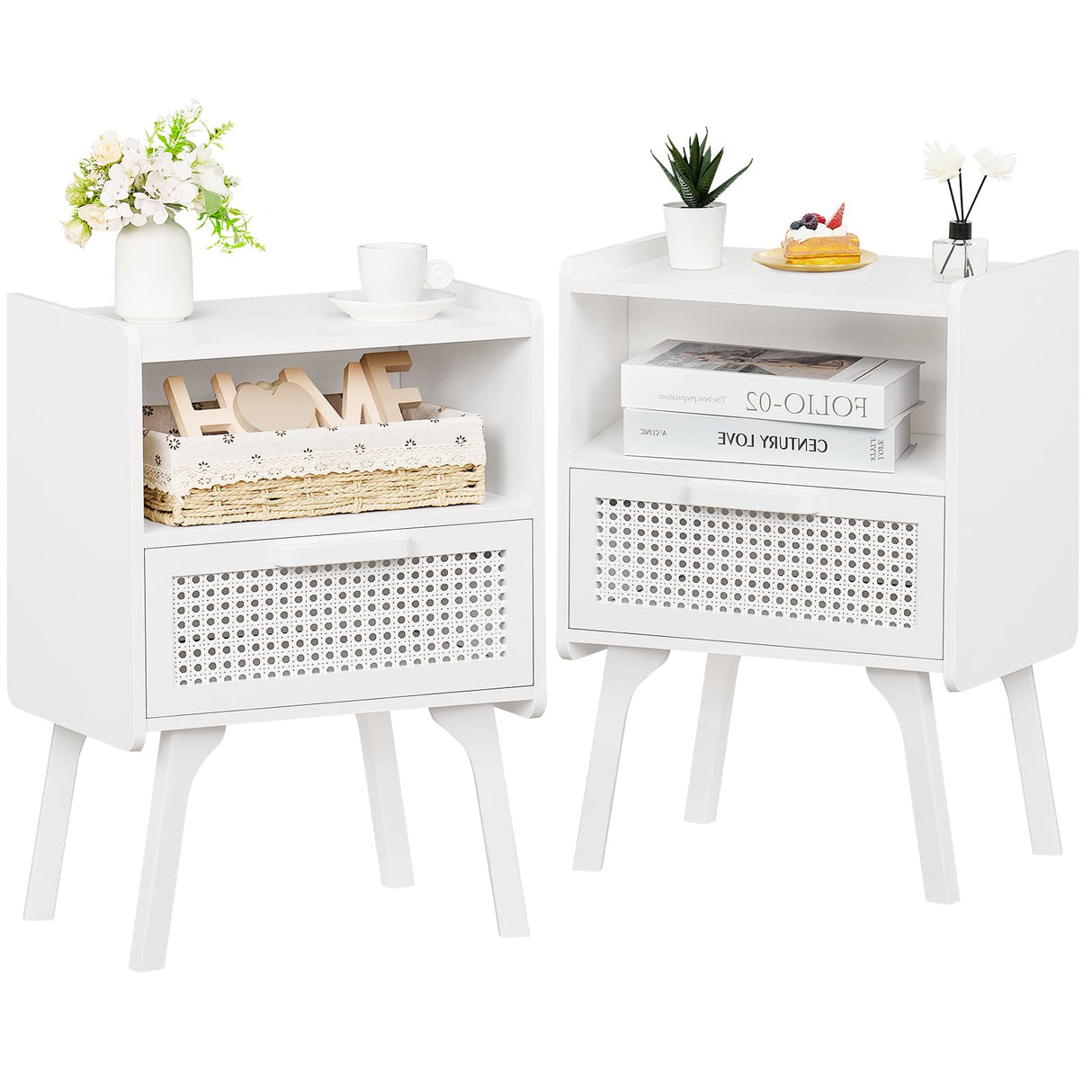 Rattan Nightstands Set of 2, Side Table