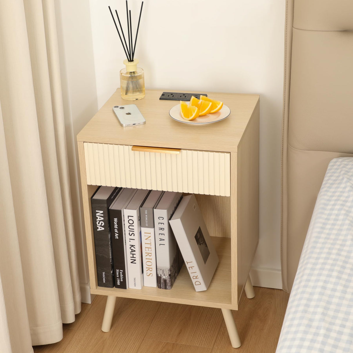 Night Stands with Charging Station,Side Tables Bedroom with Drawers and Storage