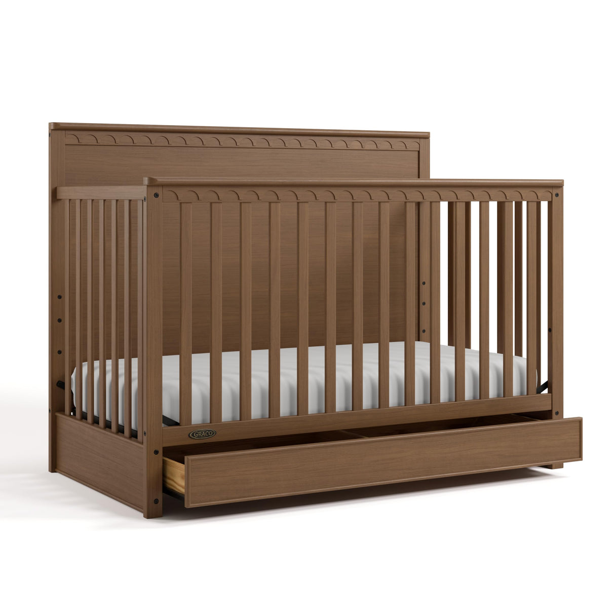 5-in-1 Convertible Crib with Storage Drawer (Hazelnut) – GREENGUARD Gold Certified Baby