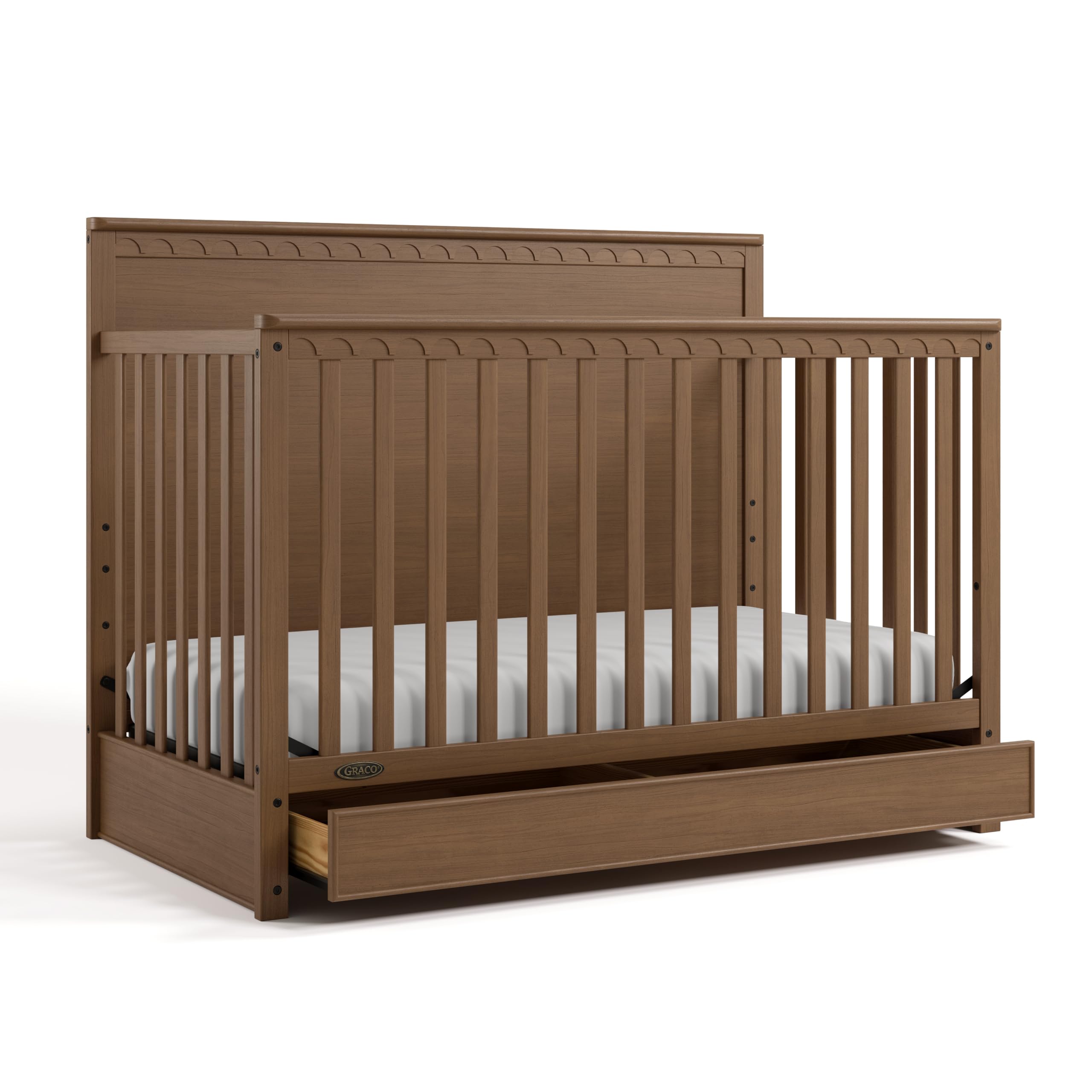 5-in-1 Convertible Crib with Storage Drawer (Hazelnut) – GREENGUARD Gold Certified Baby