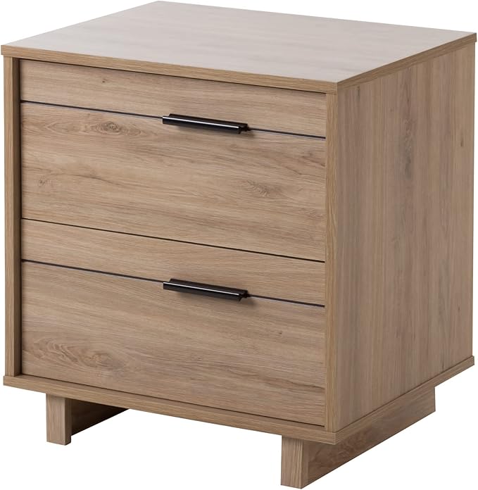 South Shore Fynn 2-Drawer Nightstand, Winter Oak, 16.5D x 22.25W x 22.25H in
