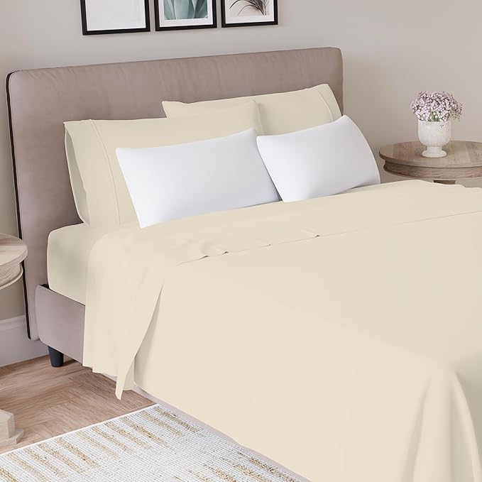 Ultra-Soft & Silky 600 Thread Count Sateen Bed Sheet, 4-Piece Queen Sheets Set