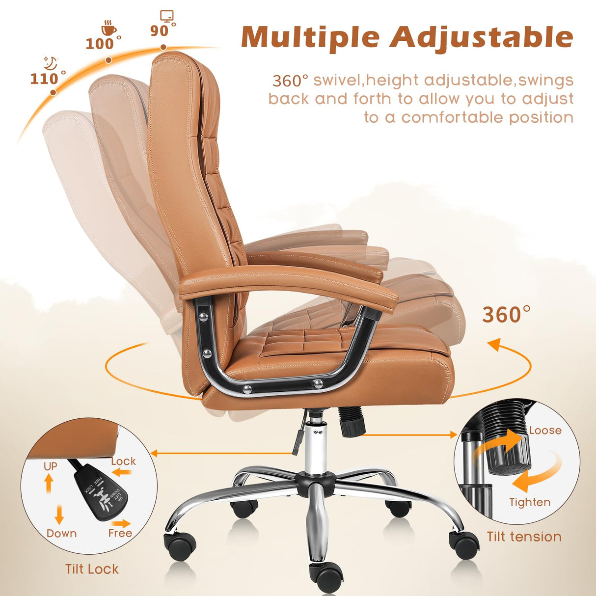 Big and Tall Office Chair,350lbs Leather Office Chair for Heavy People