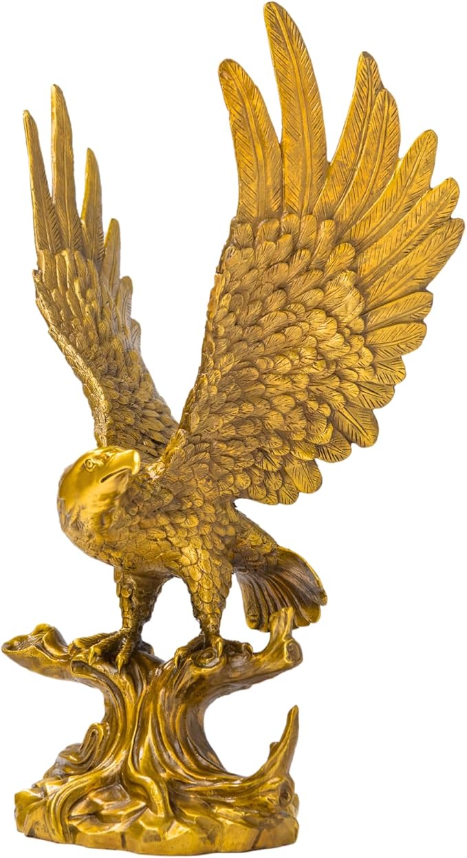 11.4" Gold Brass Eagle Statue-Solid Bronze Eagle Sculpture Modern Home Office Figurine Decor