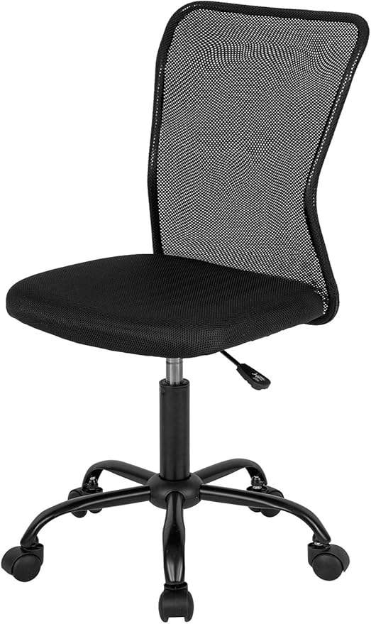 Home Office Chair Mid Back Mesh Desk Chair Armless Computer Chair Ergonomic Task Rolling Swivel Chair Back Support Adjustable Modern Chair with Lumbar Support (Blue)