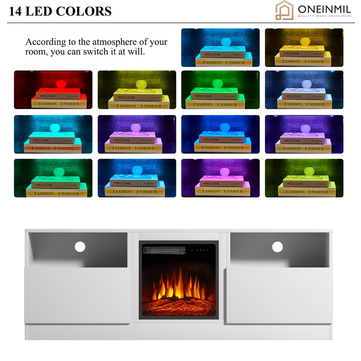 Fireplace TV Stand with 18" Electric Fireplace, LED Light Entertainment Center