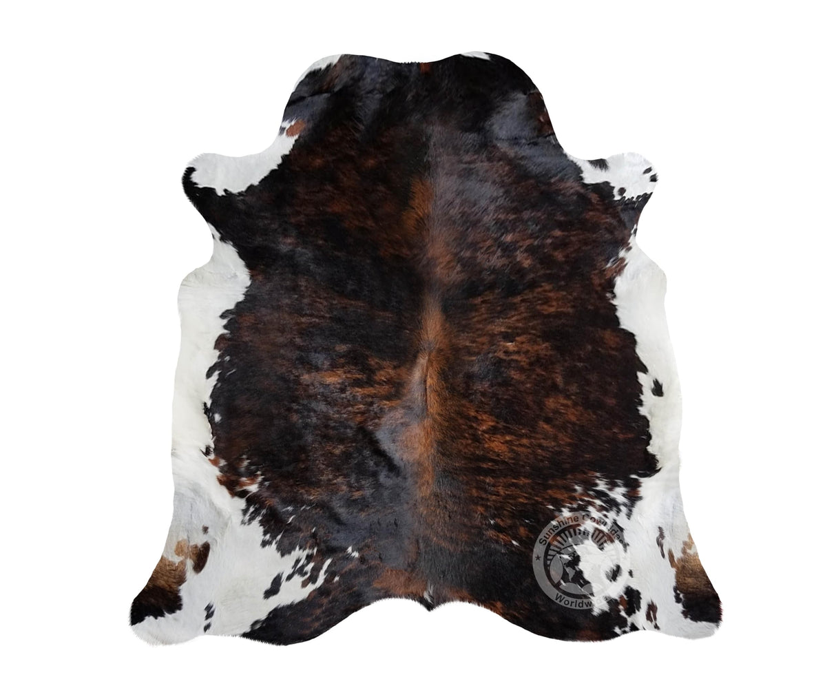 100% Genuine Dark Brindel White Belly Cowhide Rug - Modern Style Animal Skin Rug