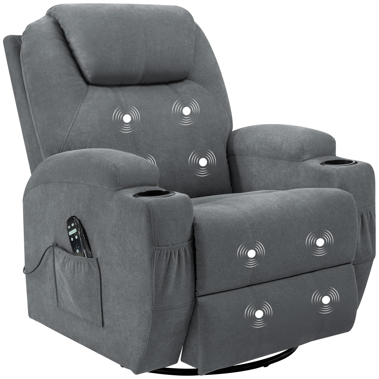 RelaxNest Swivel Rocker Recliner with Massage, Cup Holders & Side Pockets