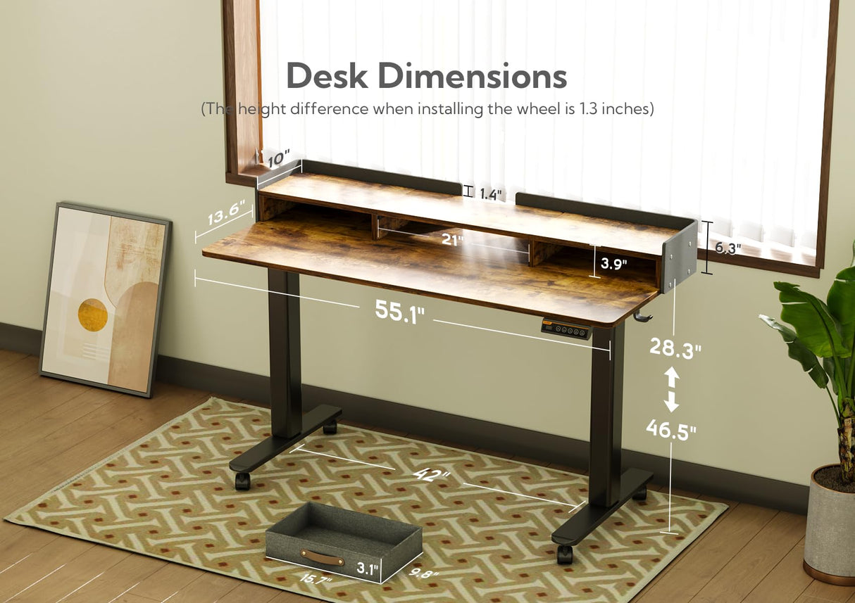 Standing Desk with Drawers, Stand Up Electric Standing Desk Adjustable