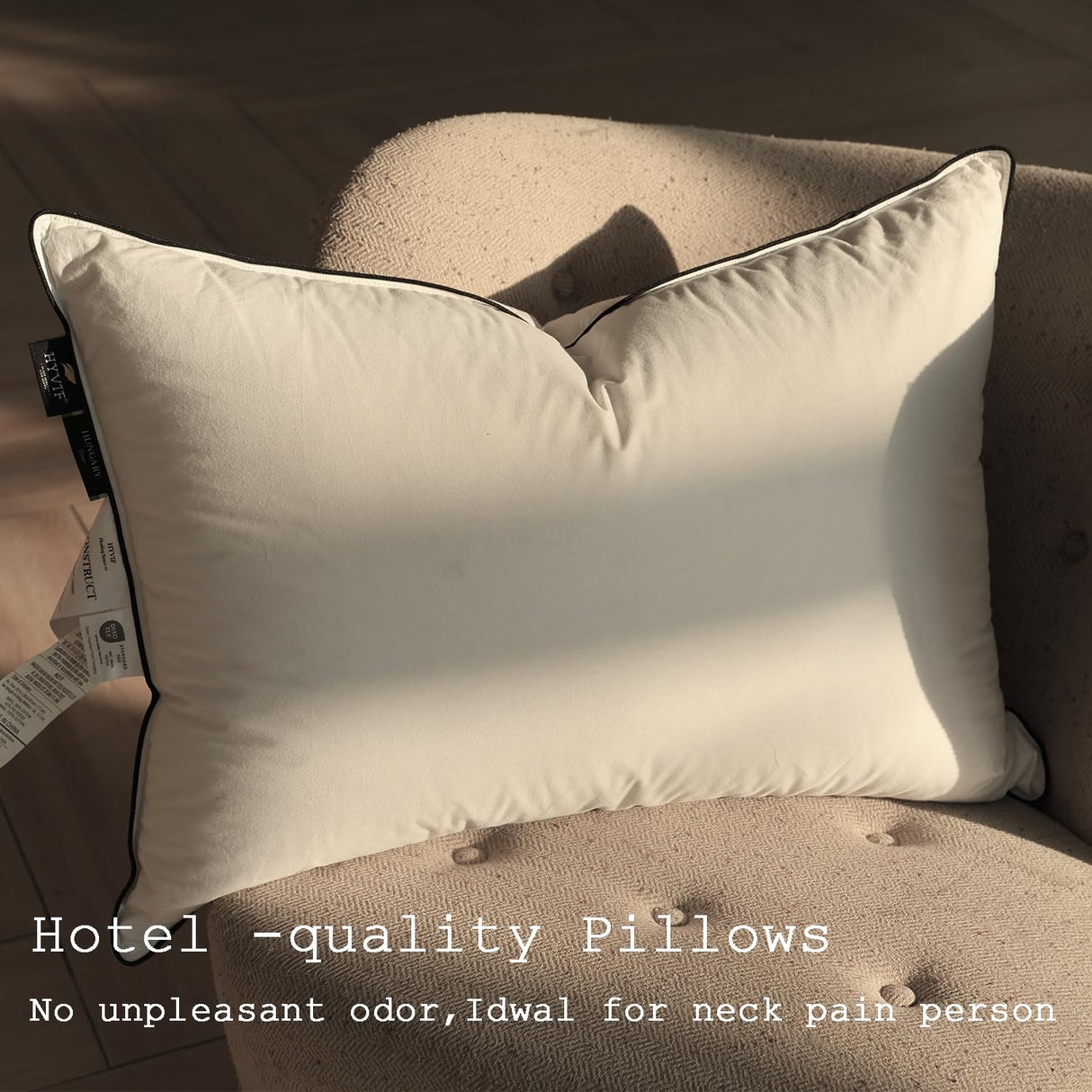 Luxury High Fill Power Down Pillow 700Fill, Breathable Cotton Shell