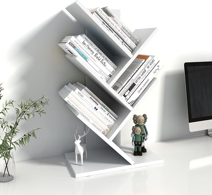 Tree Bookshelf, 3-Tier Book Storage Organizer Shelves Floor Standing Bookcase