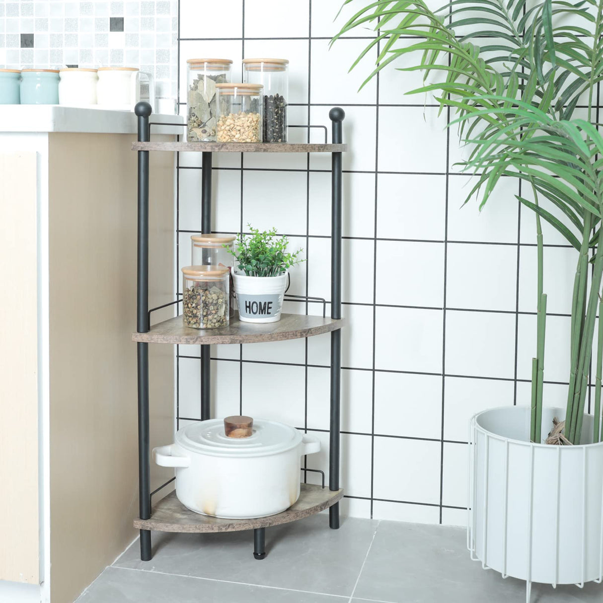 Compact 3-Tier Corner Shelf - Space Saving Wooden Rack