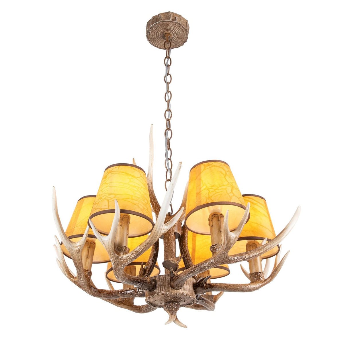 Antler Chandelier 6 Lights,Rustic Antler Pendant Light with Fabric Lampshade