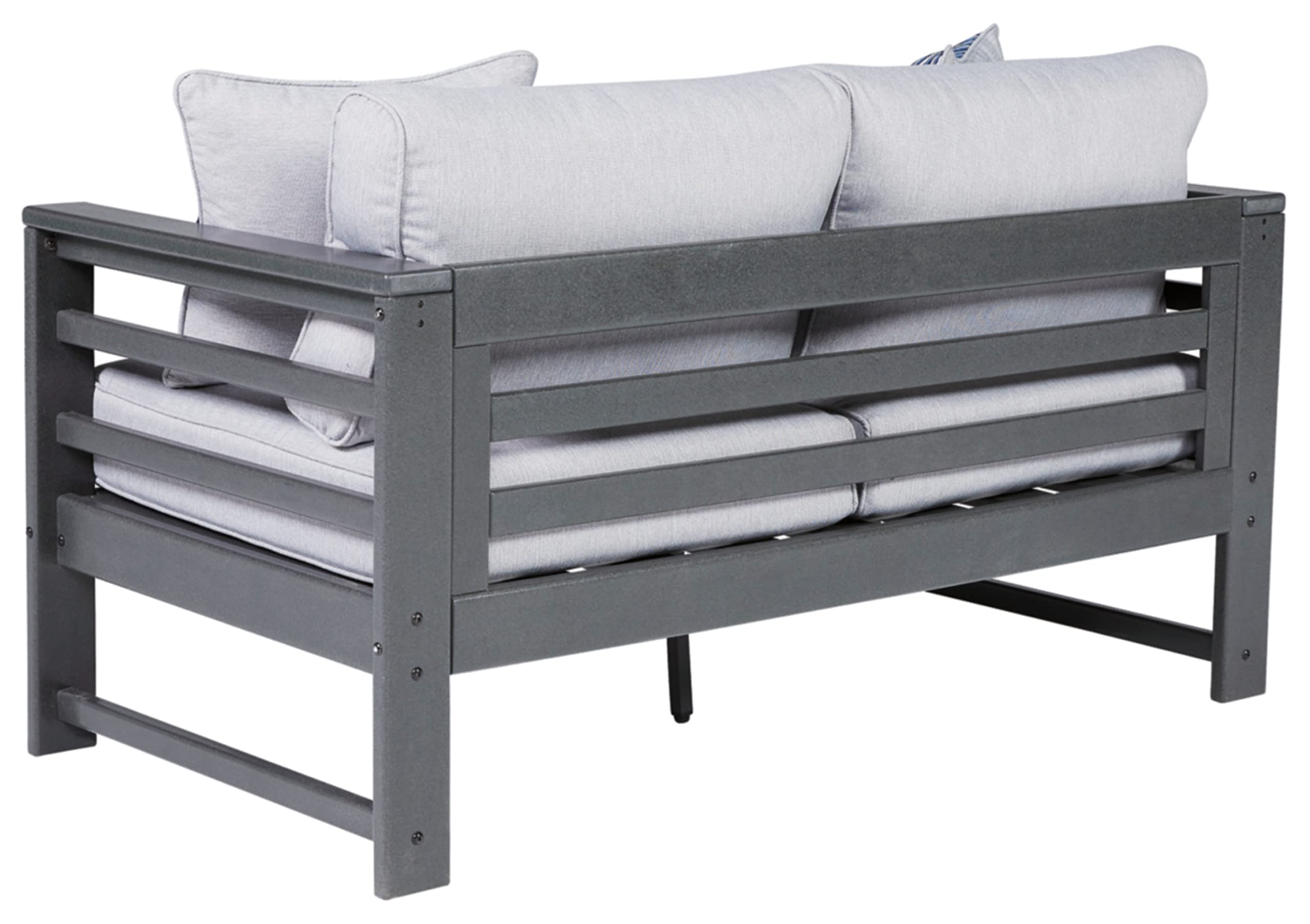 Outdoor Amora HDPE Patio Loveseat with Cushion, Charcoal Gray
