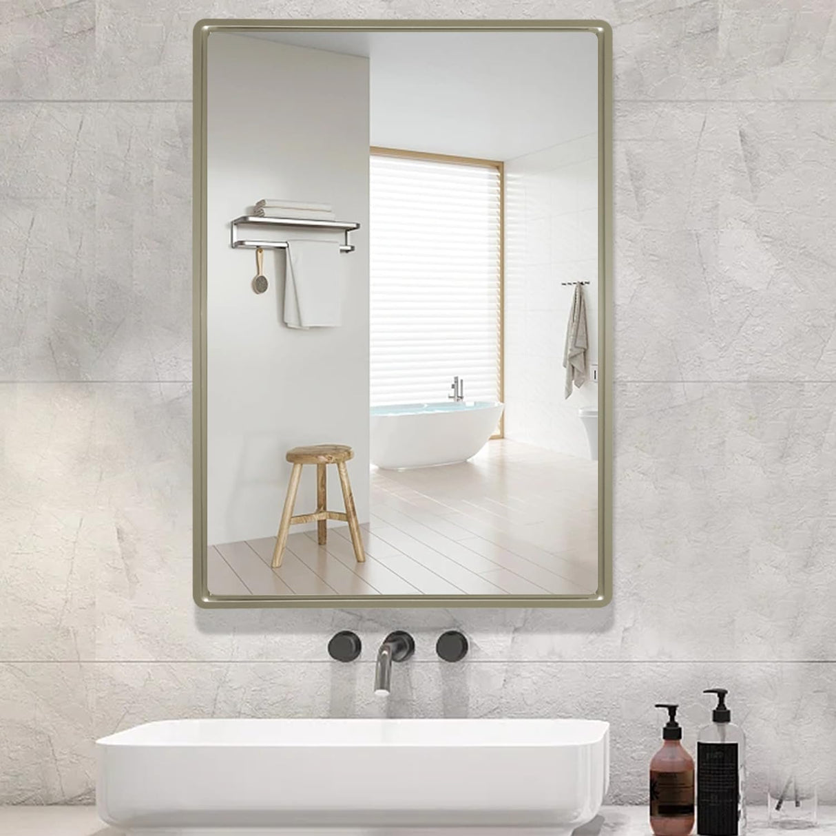 Bathroom Medicine Cabinet with Farmhouse Gold Framed Mirror 24x36 Inches Surface Mount Mirror Cabinet