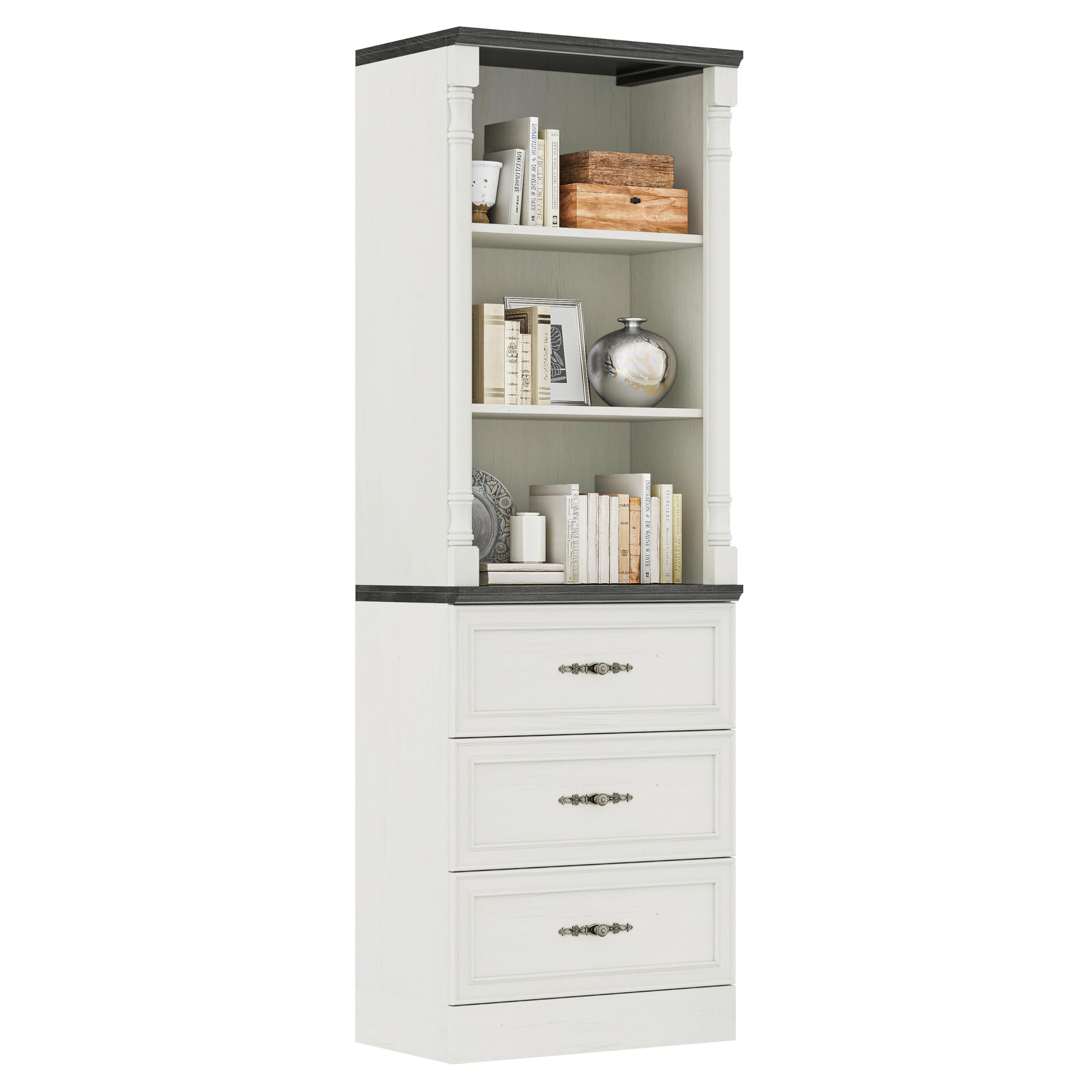 Bookcase with Drawers, 71 Inch Tall Storage Cabinet with 3 Drawers and 3-Tier Open