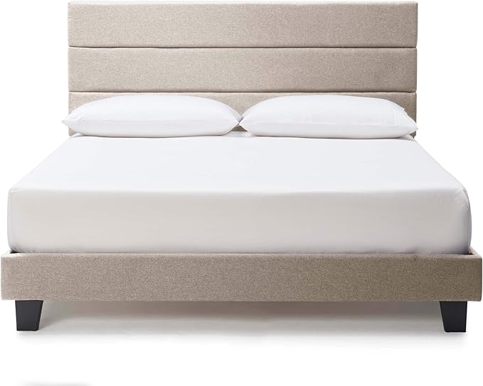 Queen Bed Frame with Headboard – Linen Platform Bed Frame Queen Size, Horizontal