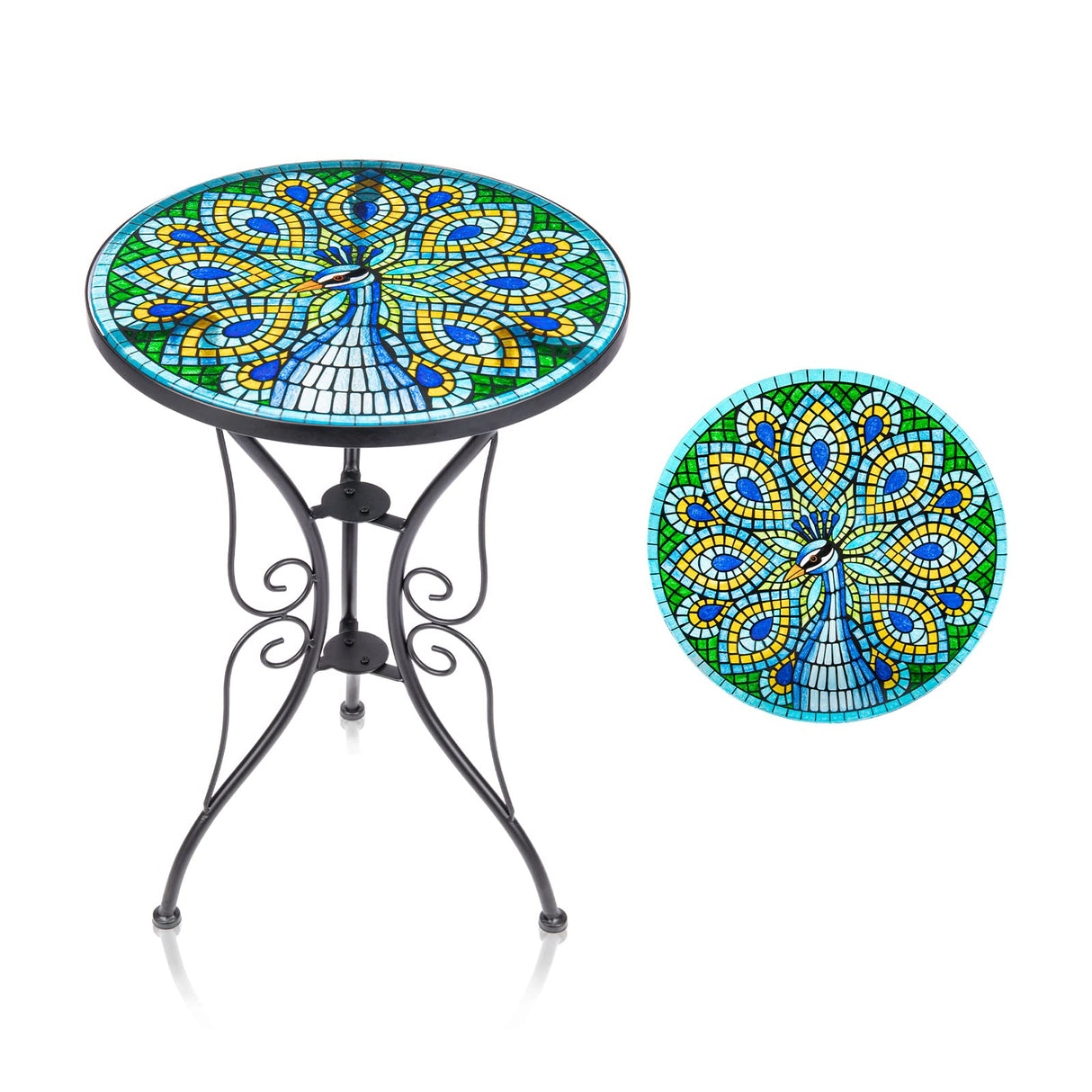 VCUTEKA Patio Side Table Outdoor Accent Table Bistro Coffee Table Plant End Table Small Porch Table Indoor Peacock - Bircata