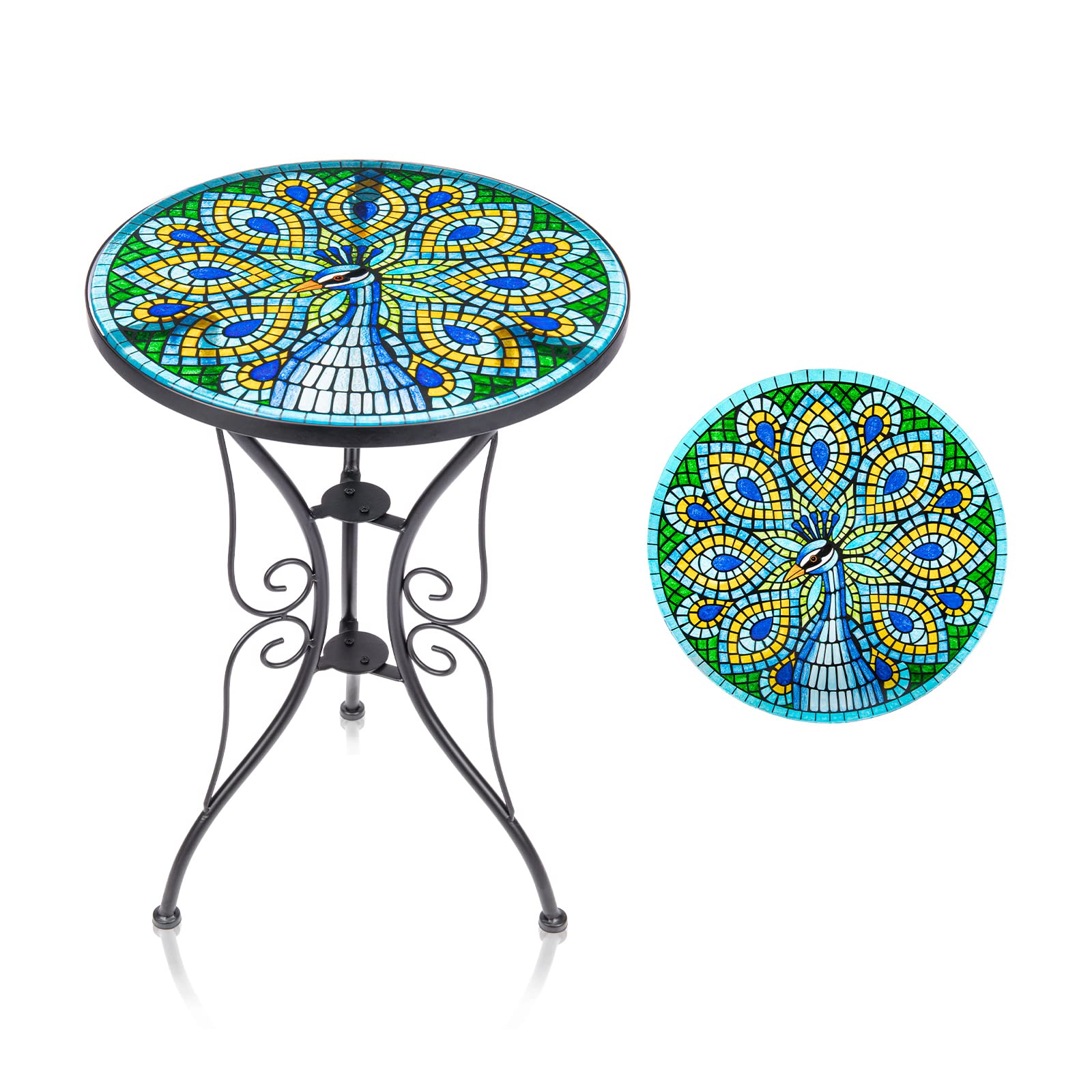 VCUTEKA Patio Side Table Outdoor Accent Table Bistro Coffee Table Plant End Table Small Porch Table Indoor Peacock - Bircata