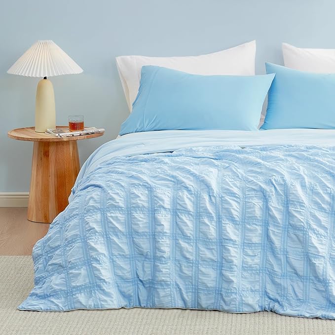 Comforter Queen Size Seersucker Plaid, Q-Max 0.4 Reversible