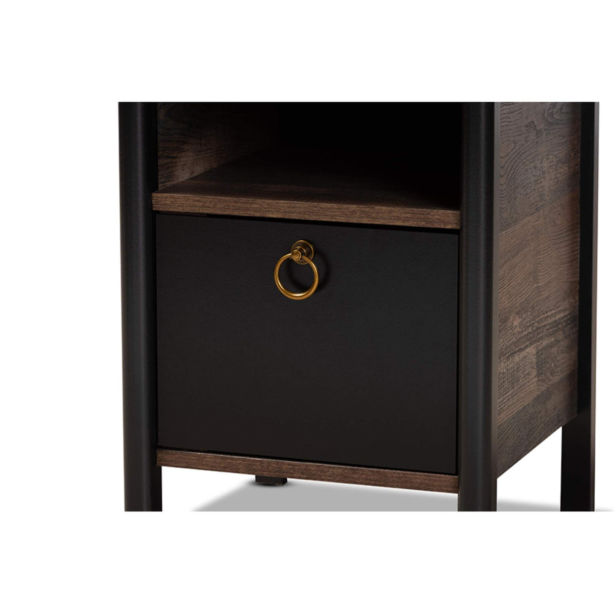 Two-Tone Rustic Brown and Black Finished Wood Nightstand