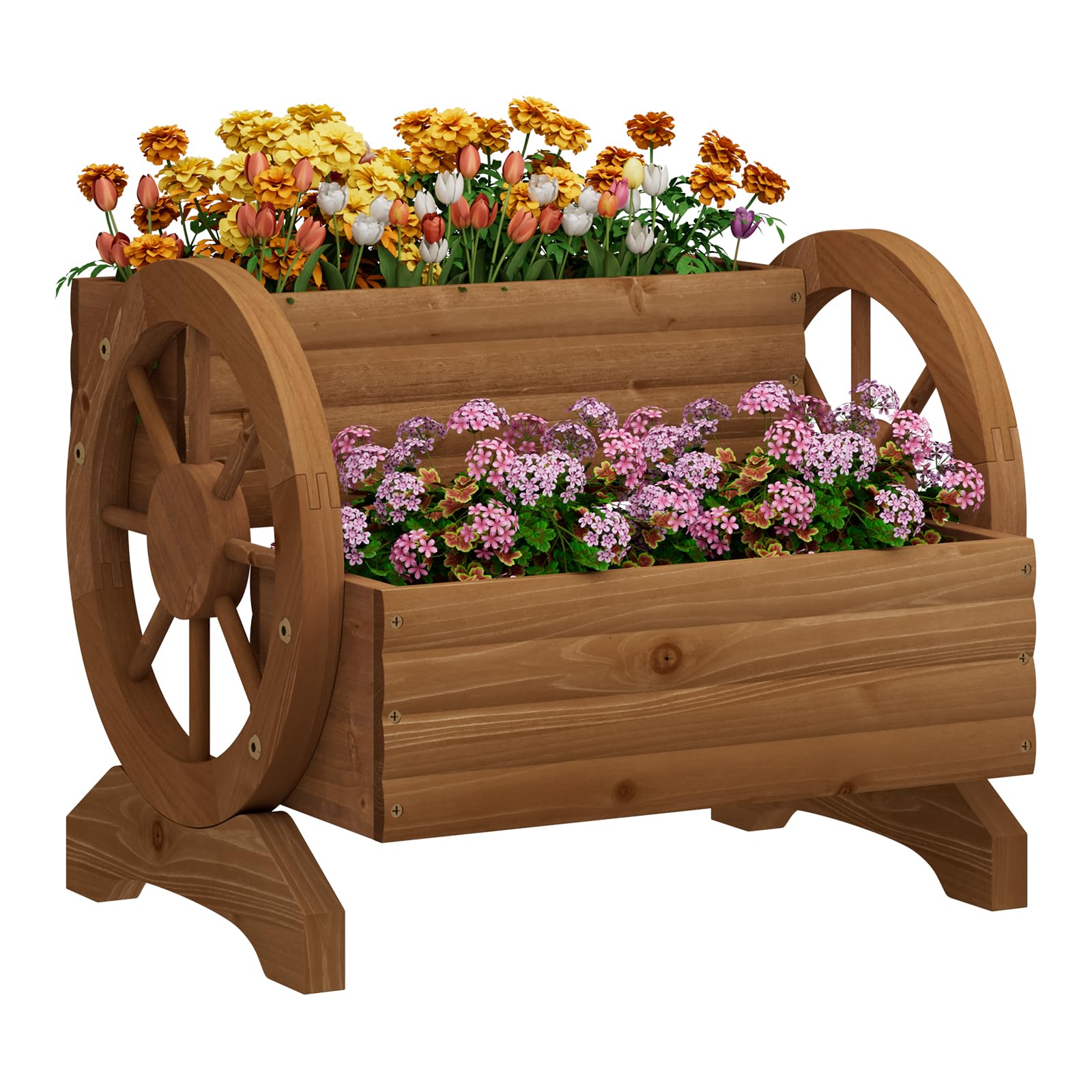 Garden Planter with Wheels, Wooden Wagon Box, Decorative Planter