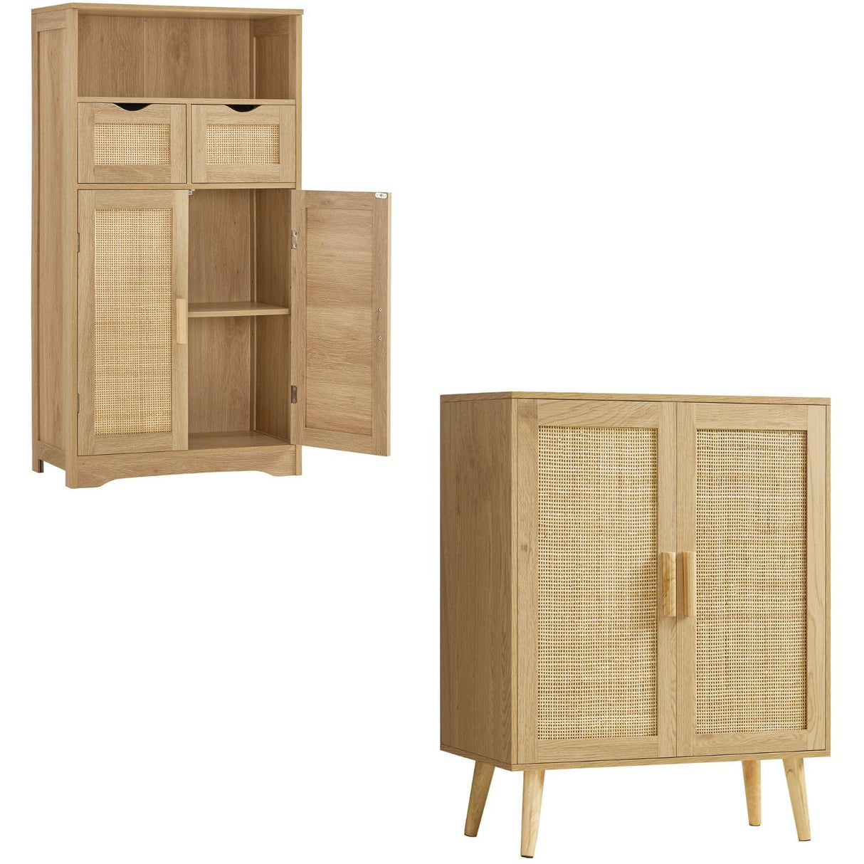 Cabinet, Bathroom Cabinet with 2 Rattan Doors & Rattan Cabinet with Doors, Accent