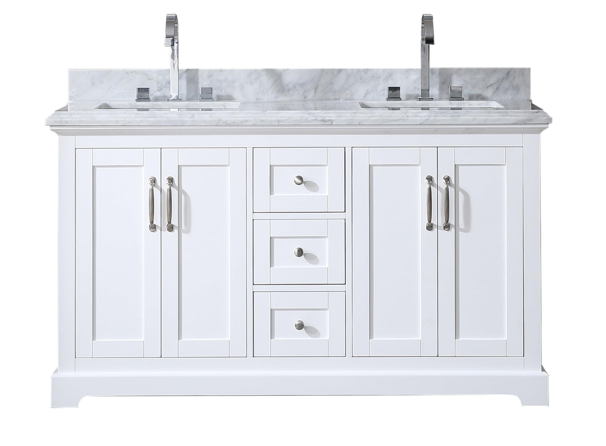 Mareo 60" Solid Wood Double Sink Bathroom Vanity | Marble Countertop & Backsplash
