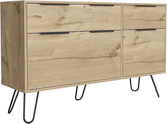 Augusta Double Dresser, Superior Top, Hairpin Legs, Four Drawers -Light Oak