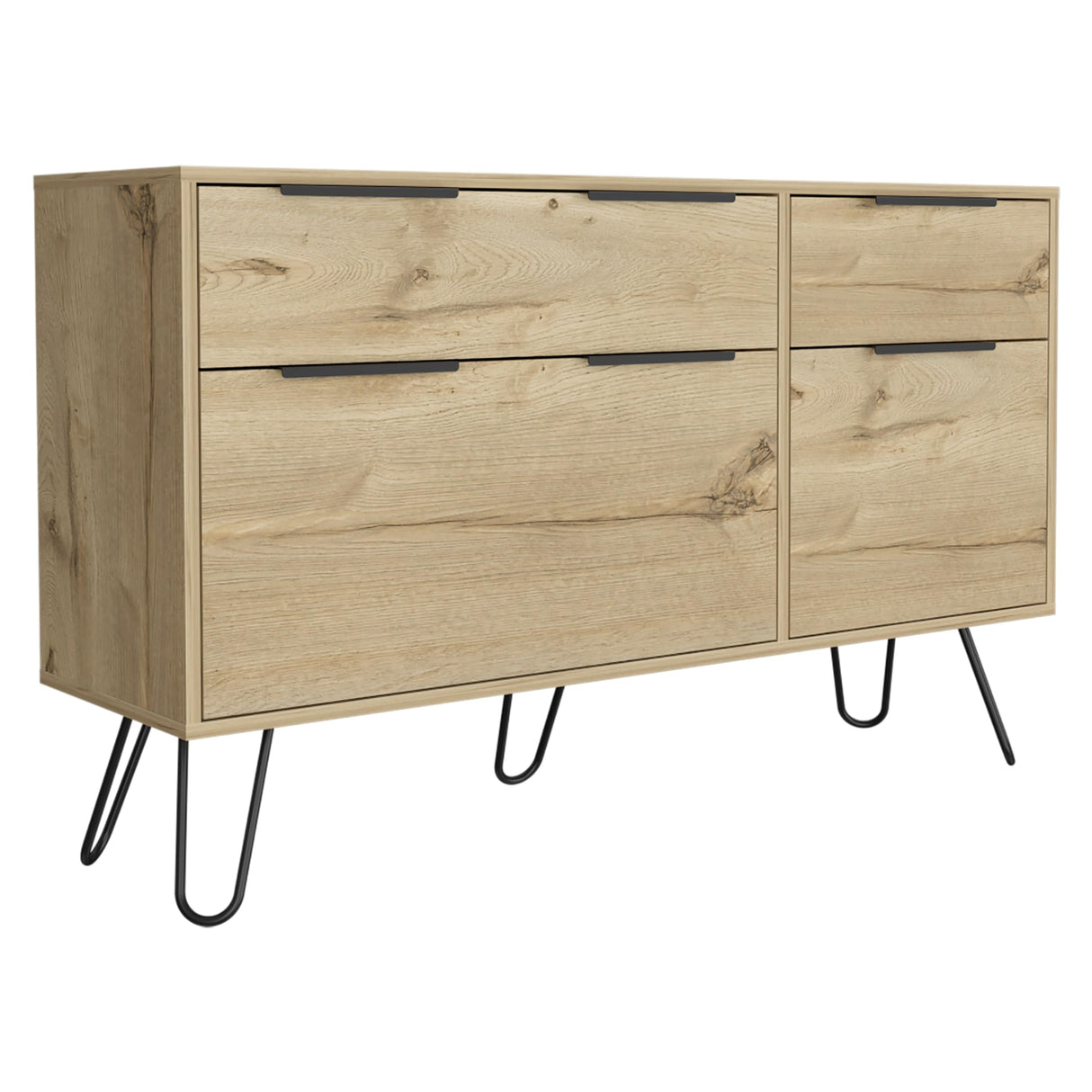 Augusta Double Dresser, Superior Top, Hairpin Legs, Four Drawers -Light Oak
