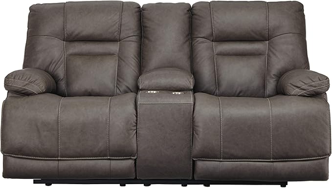 Wurstrow Leather Adjustable Dual Sided Power Reclining Sofa with USB Charging, Dark Gray