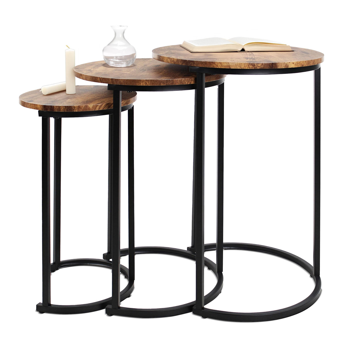 Nesting Tables Set of 3 - Wood Accent Nightstand Set Small Coffee Tables for Living