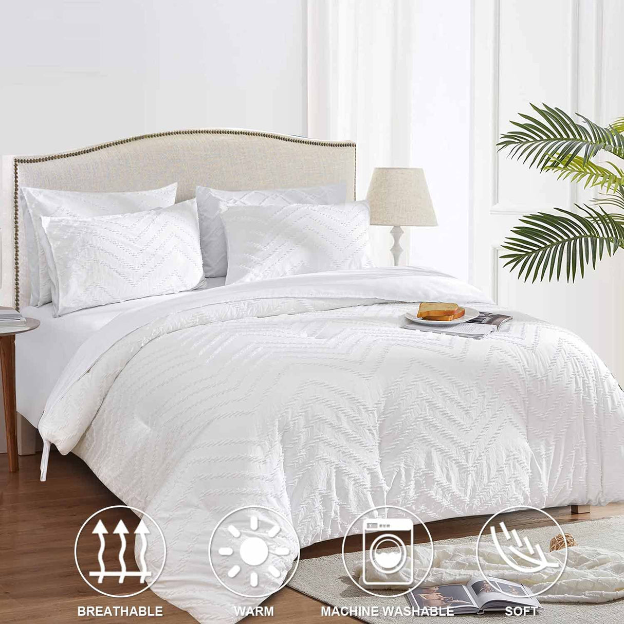 White Tufted Jacquard Boho Soft Shabby Chic Down Alternative Comforter